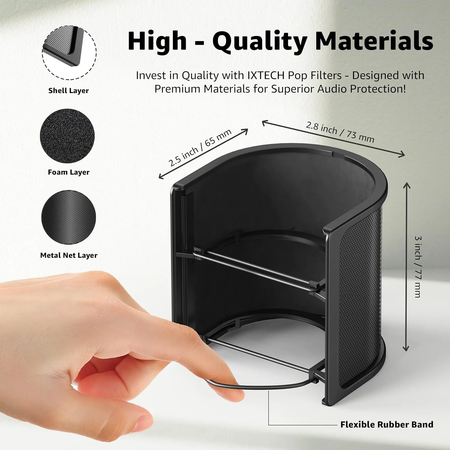 فیلتر پاپ میکروفون IXTECH، محافظ میکروفون با توری فلزی و فیلتر فوم، پوشش محافظ باد میکروفون دستی، لوازم جانبی میکروفون محافظ نویز برای ضبط پادکست، ولاگ و استریم.