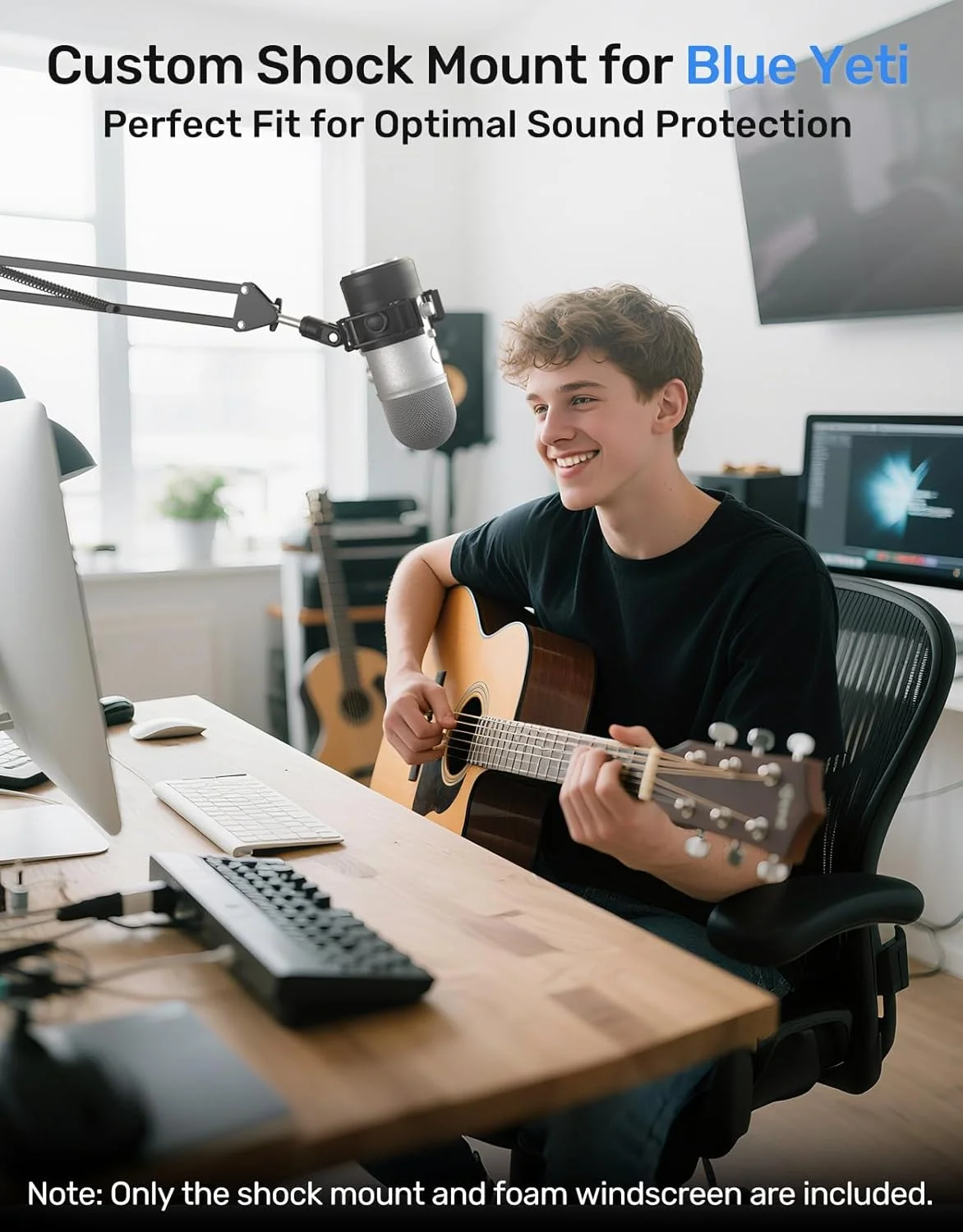 پایه ضد لرزش میکروفون Yeti همراه با پاپ فیلتر، سازگار با میکروفون Blue Yeti و بازویی میکروفون (سازگار با Yeti X نیست) [نسخه سفارشی و ارتقا یافته]