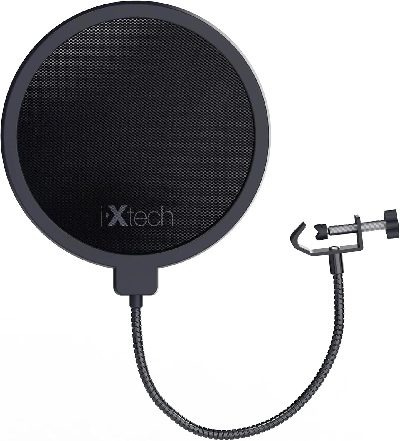 فیلتر پاپ IXTECH برای میکروفون، فیلتر پاپ دولایه بادگیر با گردنی انعطاف پذیر 360 درجه و گیره تثبیت کننده
