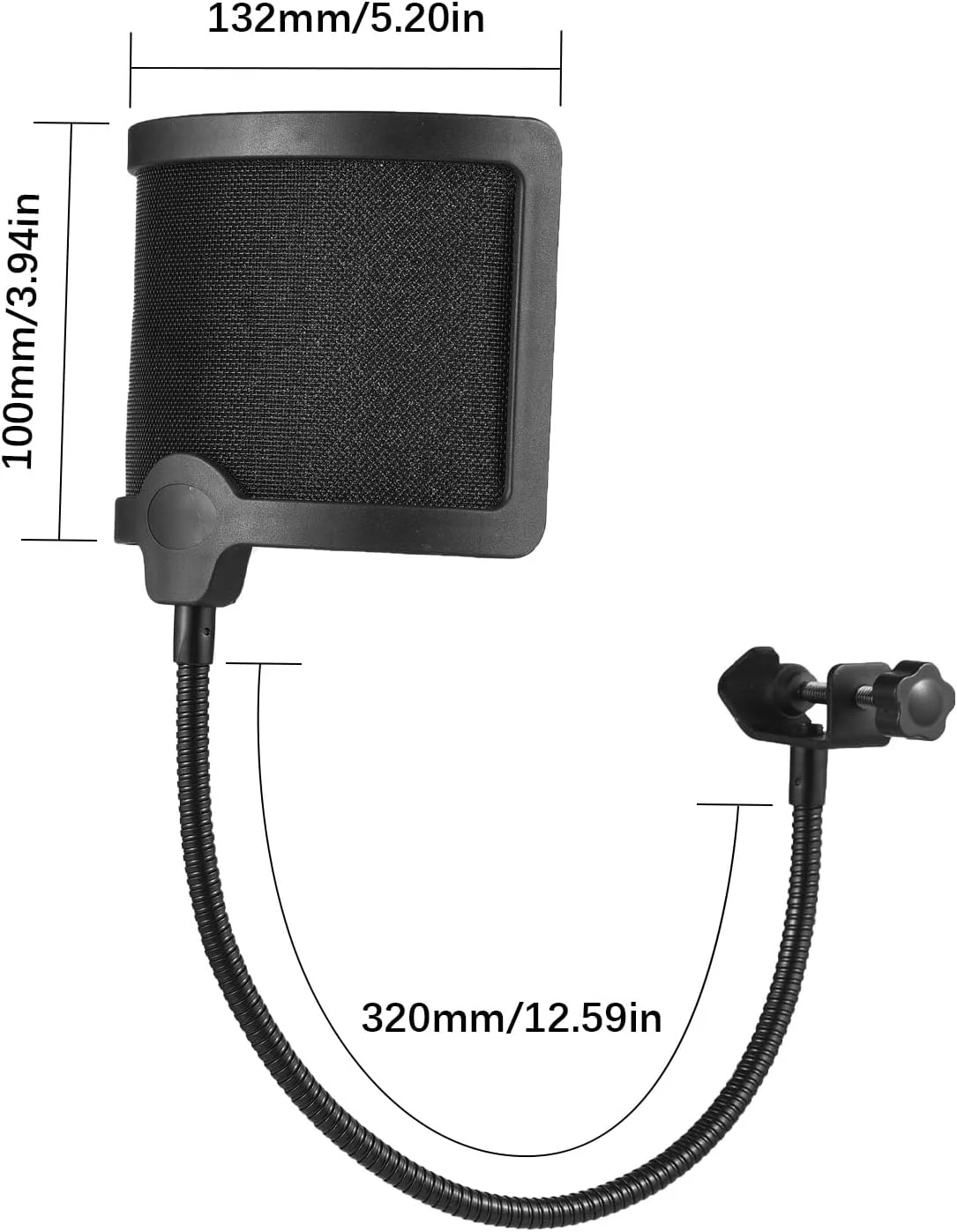 فیلتر پاپ تور U شکل Joleritc با شفت انعطاف پذیر، فیلتر آکوستیک میکروفون، توری ضد نویز باد، محافظ میکروفون استودیویی برای رادیو و وکال
