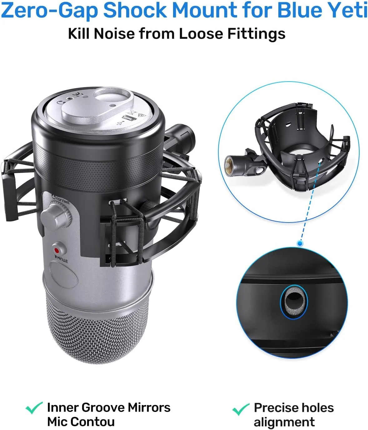 پایه ضد لرزش میکروفون Yeti همراه با پاپ فیلتر، سازگار با میکروفون Blue Yeti و بازویی میکروفون (سازگار با Yeti X نیست) [نسخه سفارشی و ارتقا یافته]