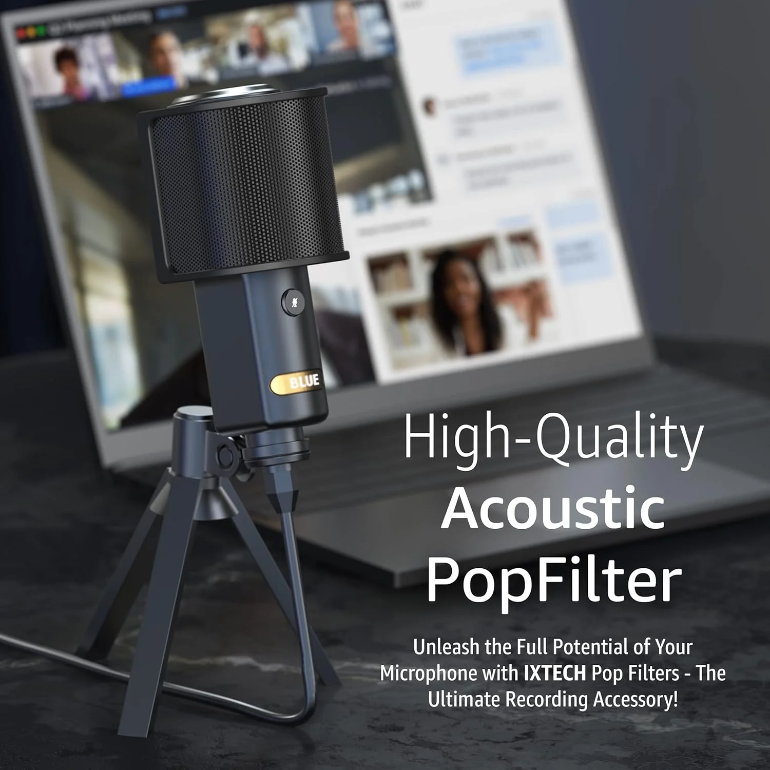 فیلتر پاپ میکروفون IXTECH، محافظ میکروفون با توری فلزی و فیلتر فوم، پوشش محافظ باد میکروفون دستی، لوازم جانبی میکروفون محافظ نویز برای ضبط پادکست، ولاگ و استریم.