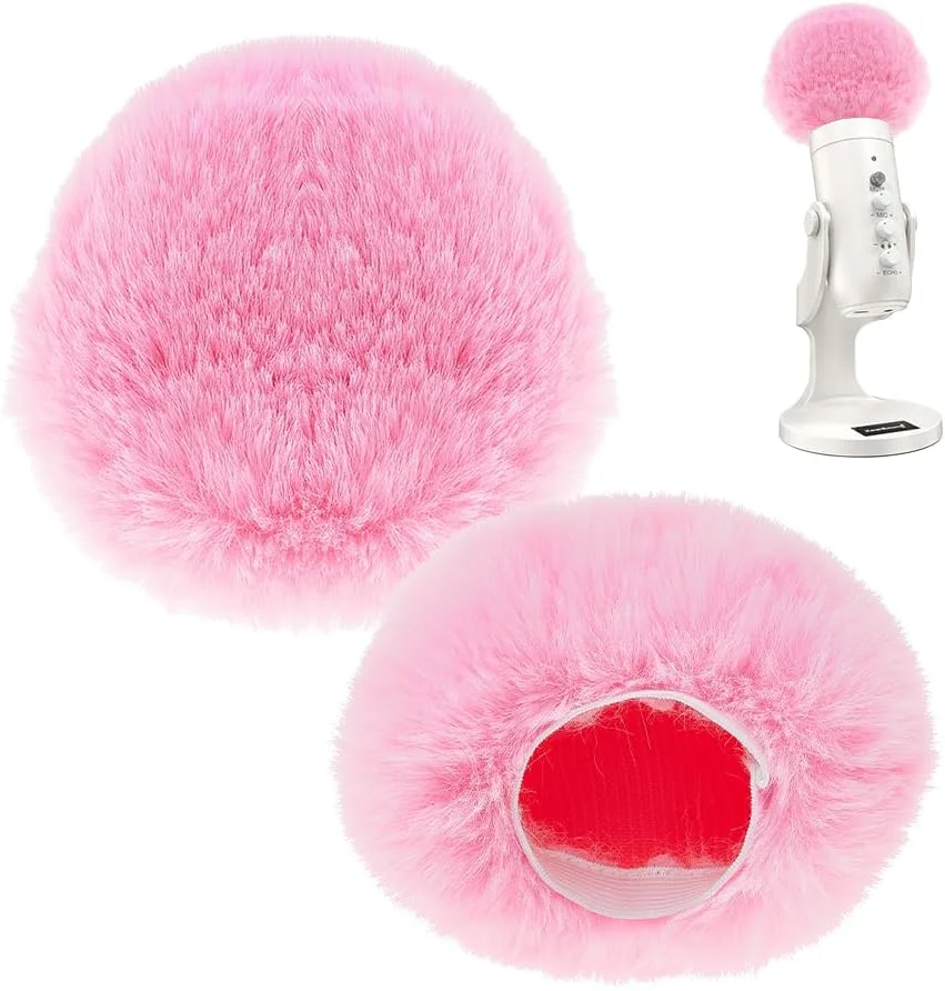 2 عدد فیلتر پاپ میکروفون 13x11 سانتی متر، روکش میکروفون صورتی، روکش فوم میکروفون، روکش ضد باد خزدار، روکش فوم قابل استفاده مجدد برای کاهش باد و نویز محیط