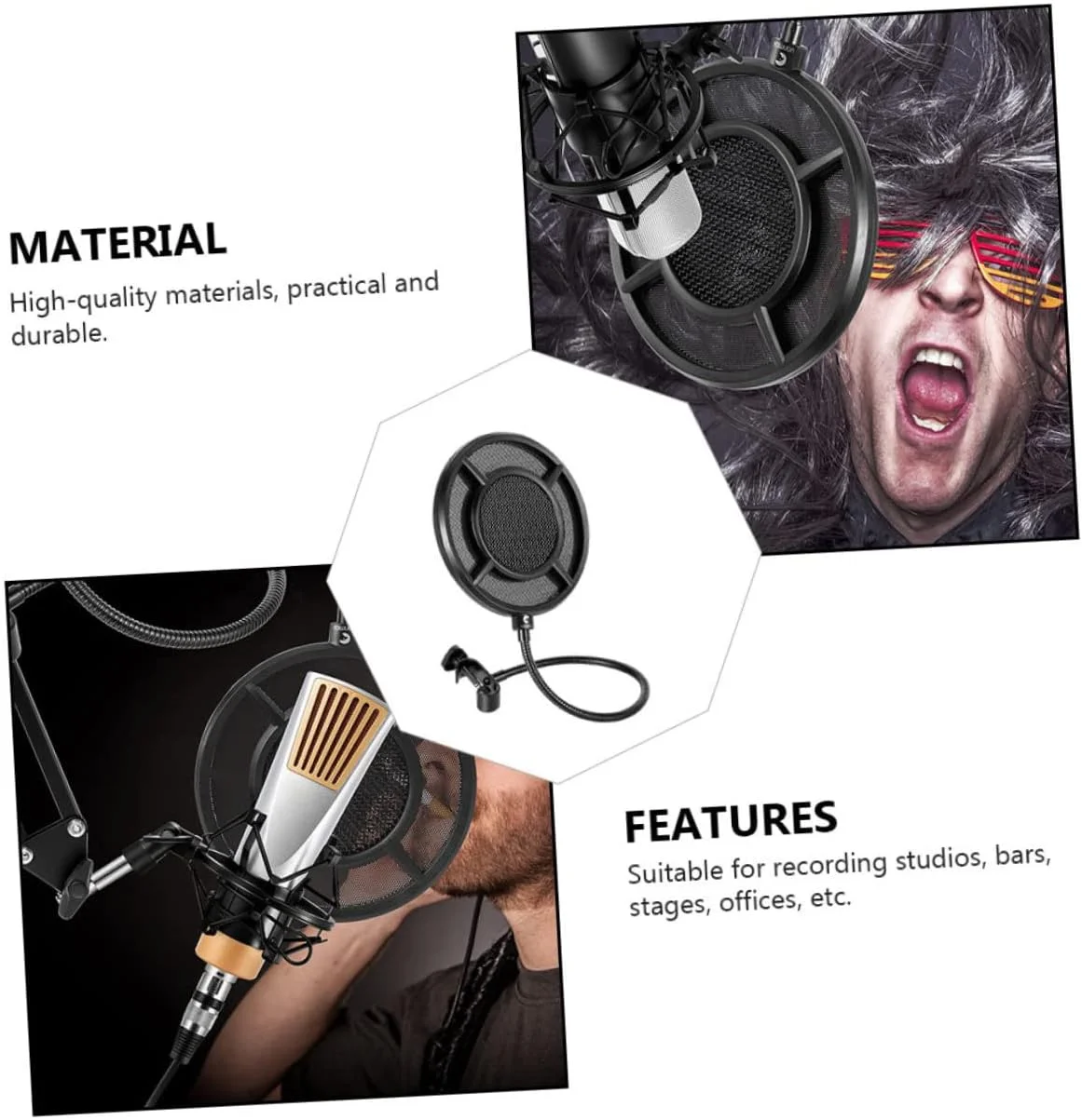 فیلتر پاپ میکروفون انعطاف پذیر ibasenice، فیلتر فلزی میکروفون، صفحه نمایش میکروفون ضبط، صفحه میکروفون قابل حمل، روکش میکروفون استیل