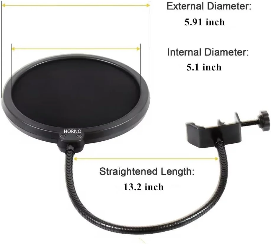صفحه فیلتر میکروفون حرفه ای هورنو - محافظ پاپ میکروفون با گردنی انعطاف پذیر