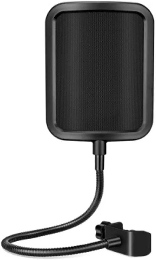 پاپ فیلتر میکروفون با صفحه توری فلزی، محافظ پاپ میکروفون جمع و جور و محافظ باد برای ضبط صدای وکال، پاپ فیلتر توری فلزی