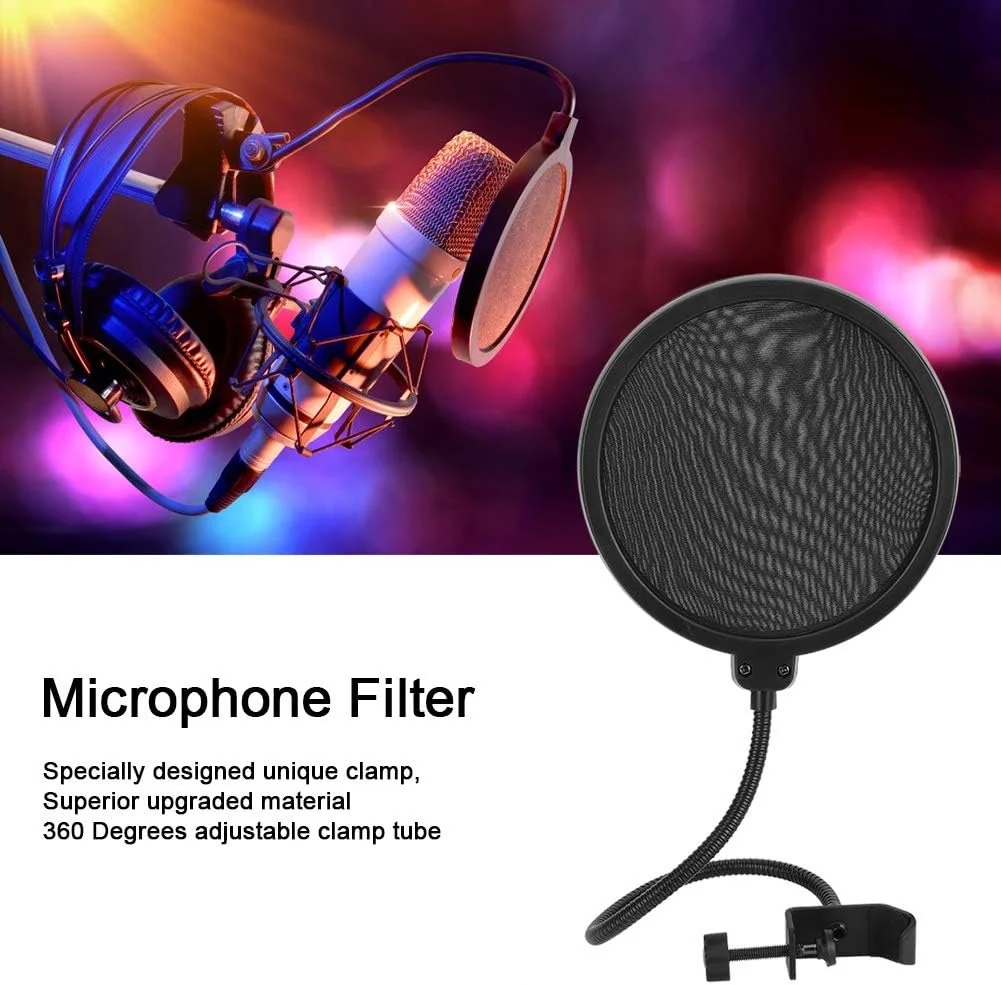 پاپ فیلتر میکروفون، محافظ بادگیر استودیویی یونیورسال میکروفون با گیره قابل تنظیم انعطاف پذیر پاپ فیلتر میکروفون، محافظ بادگیر استودیویی یونیورسال میکروفون با گیره قابل تنظیم انعطاف پذیر