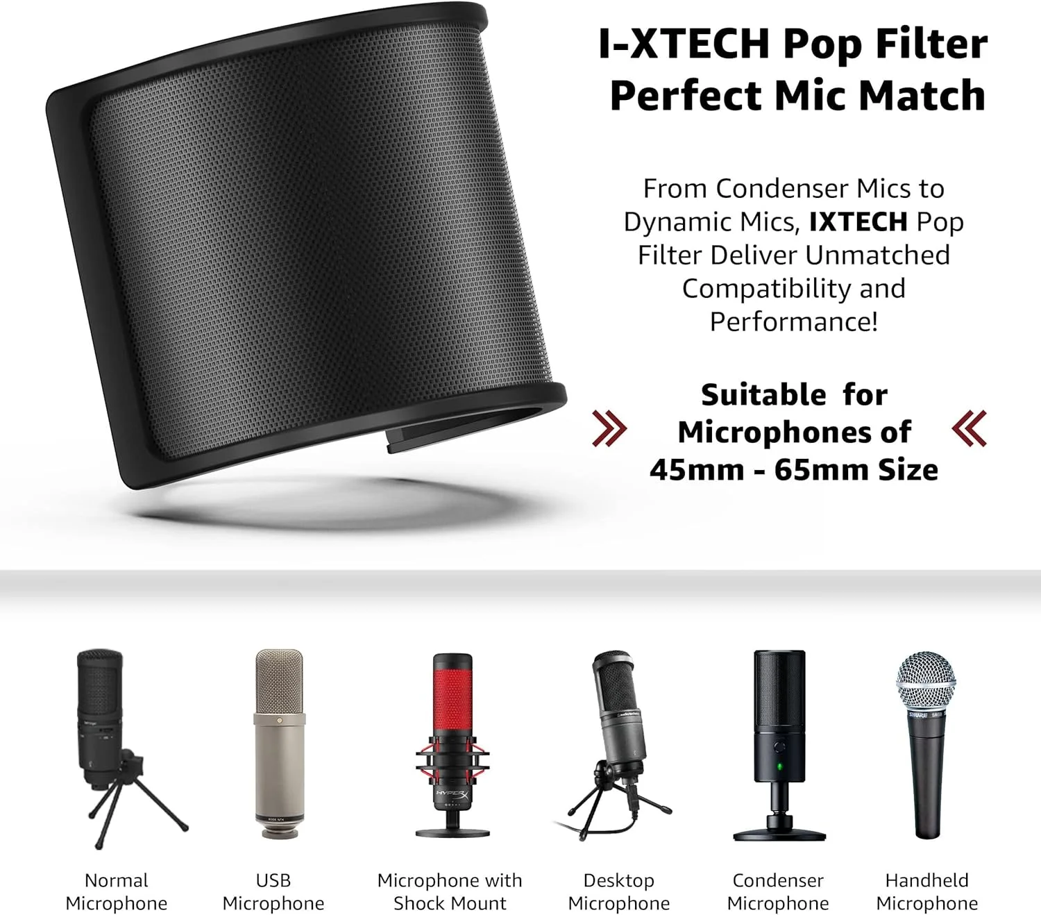 فیلتر پاپ Fawoonu، [سه لایه ارتقا یافته] توری فلزی و فوم و لایه اتامین فیلتر پاپ میکروفون، روکش بادگیر میکروفون، محافظ میکروفون دستی برای آواز، ویدیوهای یوتیوب، استریم