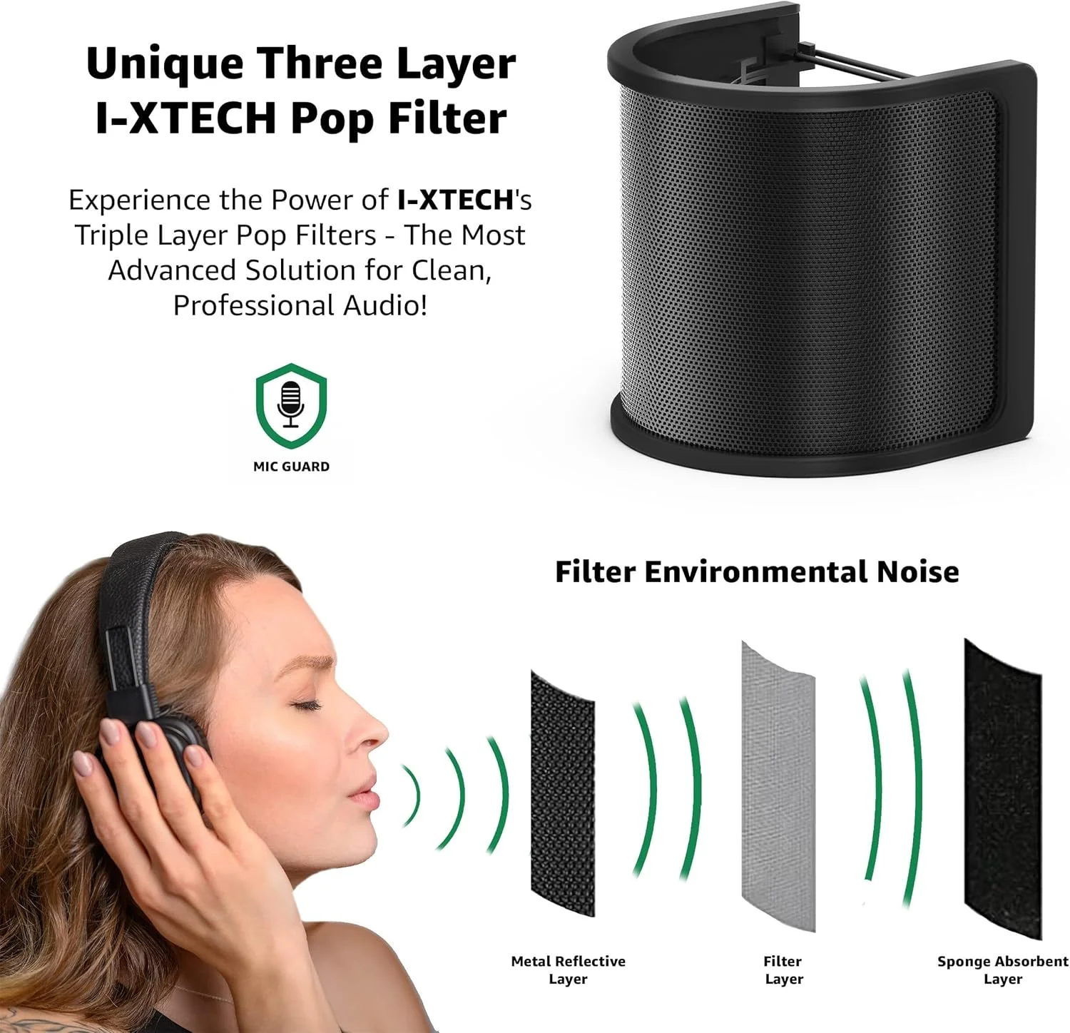 فیلتر پاپ Fawoonu، [سه لایه ارتقا یافته] توری فلزی و فوم و لایه اتامین فیلتر پاپ میکروفون، روکش بادگیر میکروفون، محافظ میکروفون دستی برای آواز، ویدیوهای یوتیوب، استریم