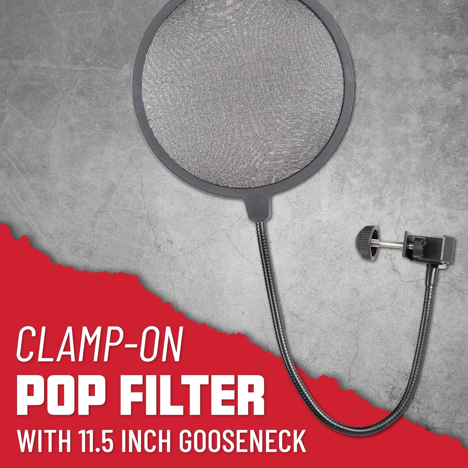 پایه میکروفون بوم بازویی کوتاه Gator Frameworks با پایه سنگین و فیلتر پاپ تک لایه گیره دار (GFW-MIC0821-POP)، مشکی