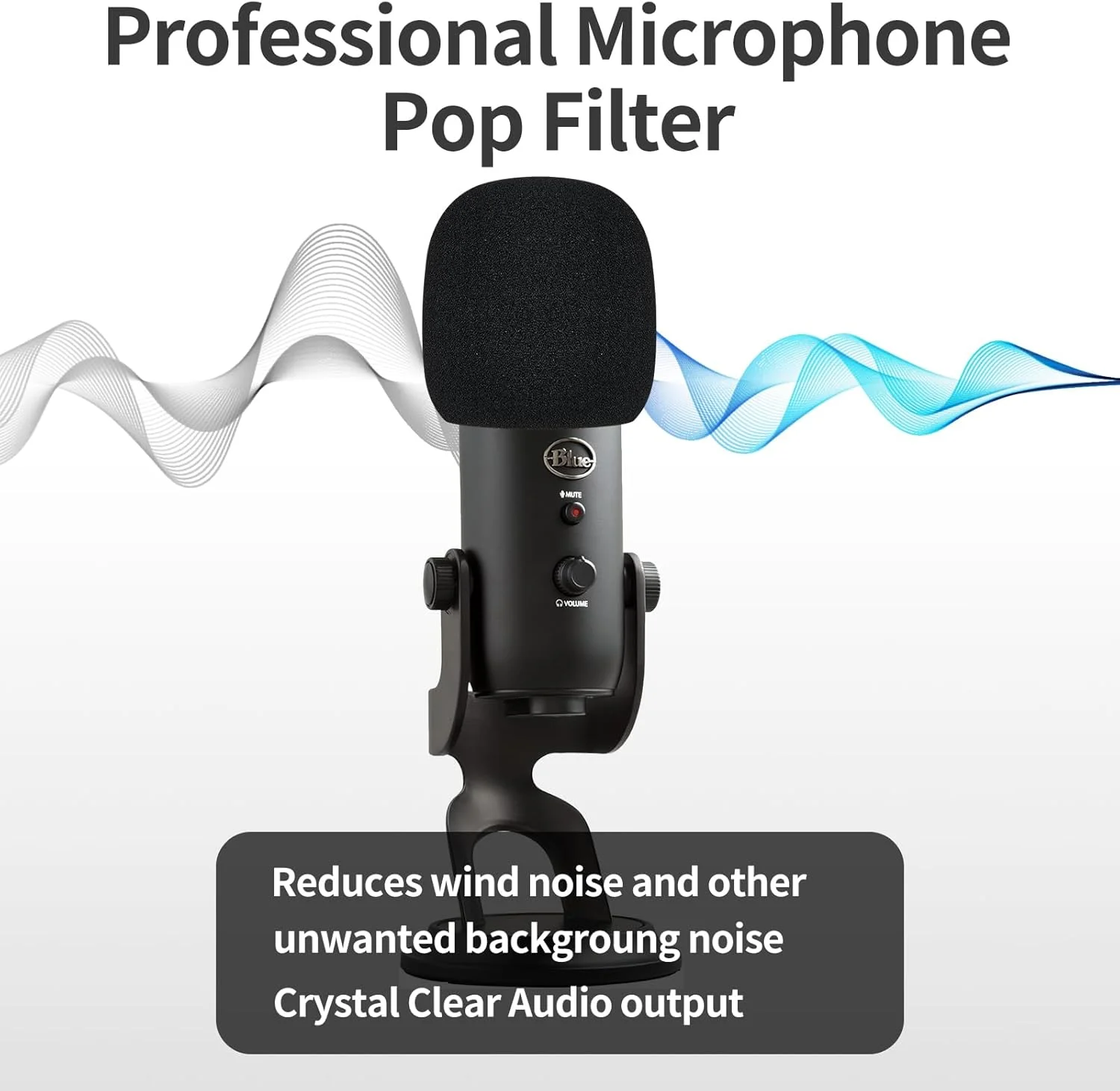 فیلتر پاپ برای میکروفون Blue Yeti، بادگیر خزدار میکروفون، روکش فوم میکروفون (فوم مشکی)