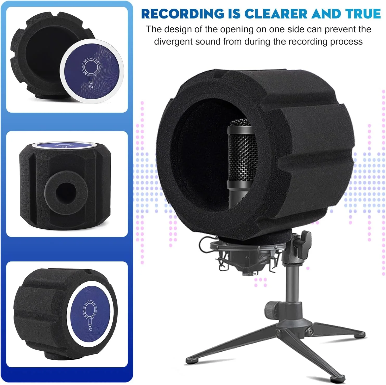 فیلتر پاپ فوم سپر باد میکروفون Facmogu، فیلتر آکوستیک برای میکروفون های استودیو ضبط، فوم جاذب صدا نویز را کاهش می دهد