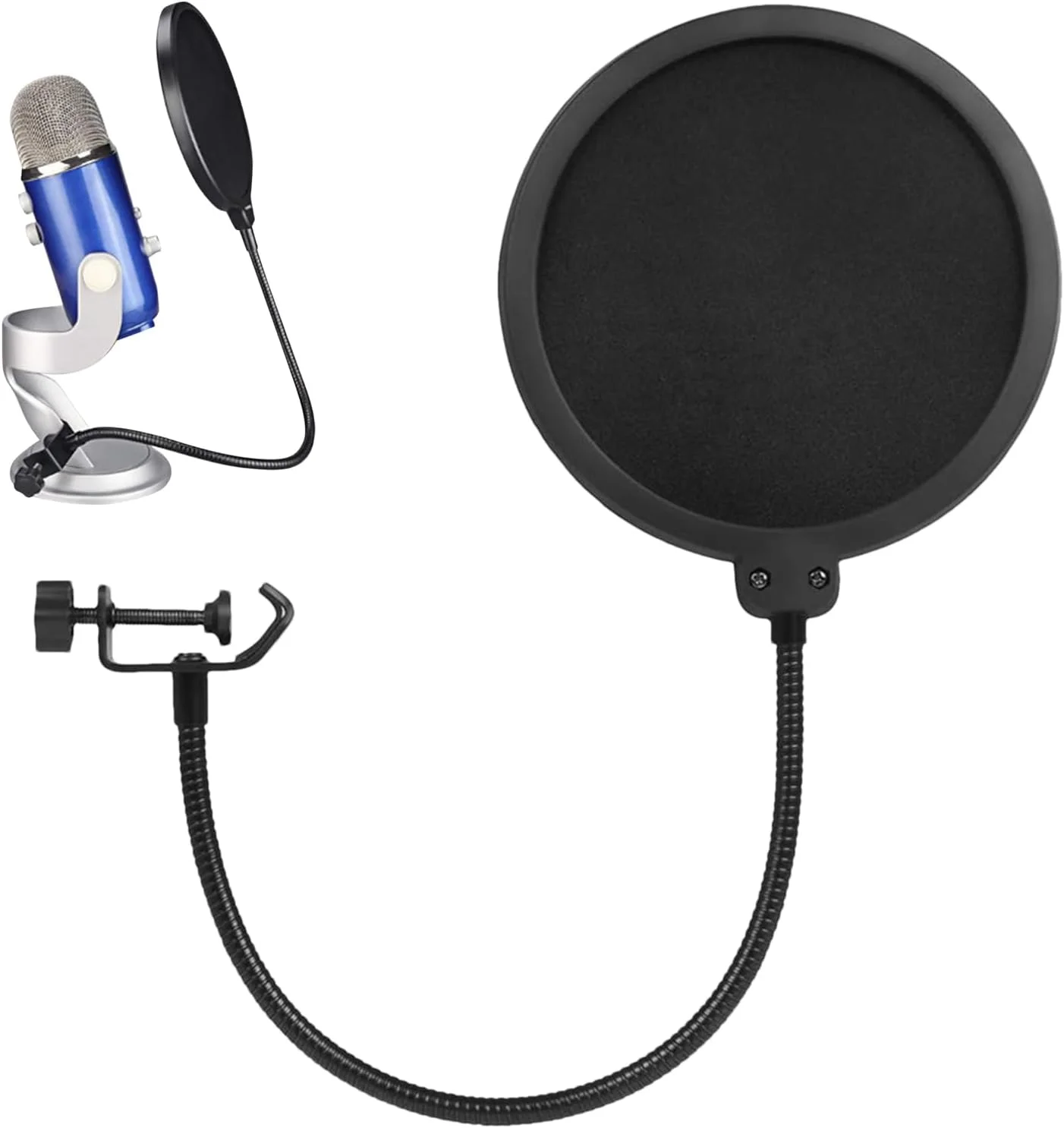 فیلتر پاپ میکروفون، محافظ باد استودیویی - محافظ باد دو لایه تجهیزات صوتی استودیو با گردن غازی انعطاف پذیر برای مجریان