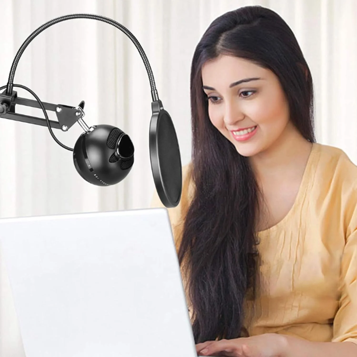 فیلتر پاپ | محافظ باد میکروفون ضبط صدا - محافظ باد تجهیزات صوتی دو لایه با گردن غازی قابل تنظیم برای مجریان و بازیگران