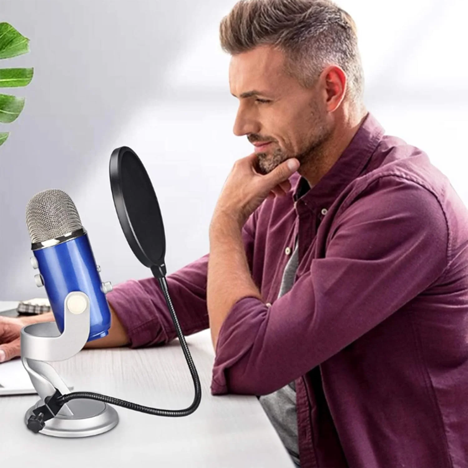 فیلتر پاپ میکروفون، محافظ باد استودیویی - محافظ باد دو لایه تجهیزات صوتی استودیو با گردن غازی انعطاف پذیر برای مجریان