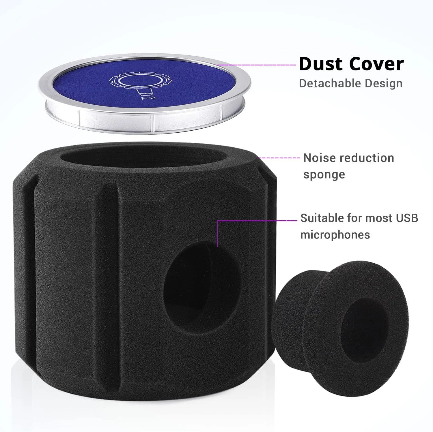 فیلتر پاپ فوم سپر باد میکروفون Facmogu، فیلتر آکوستیک برای میکروفون های استودیو ضبط، فوم جاذب صدا نویز را کاهش می دهد