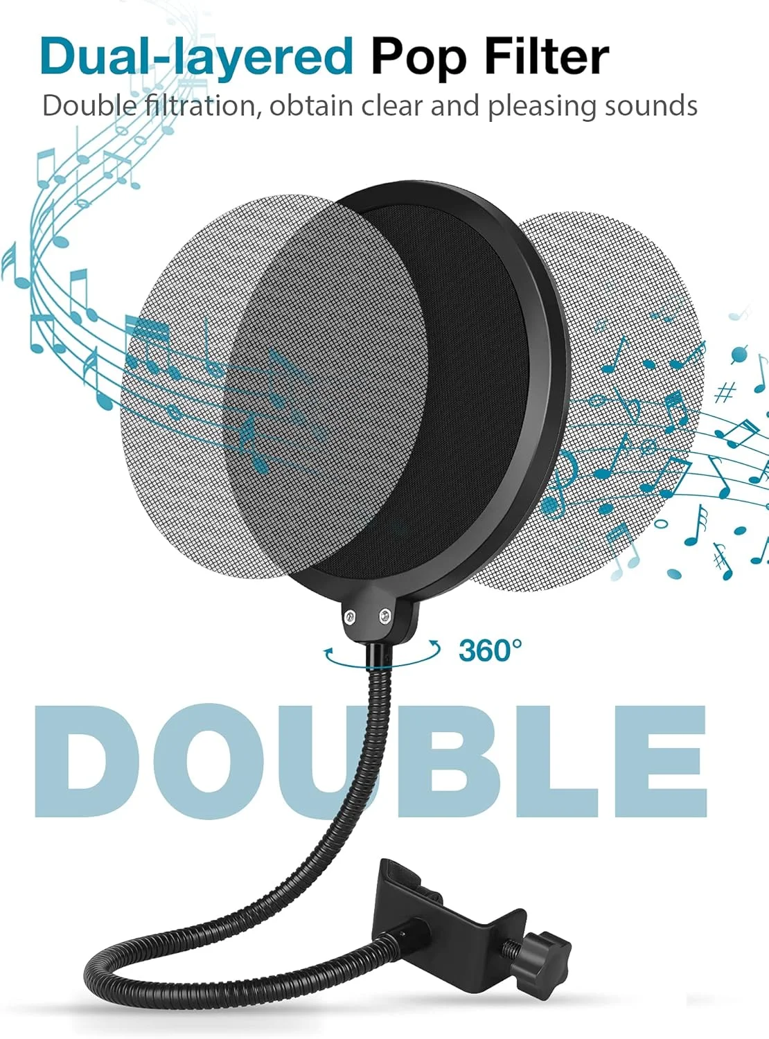 فیلتر پاپ میکروفون InnoGear، محافظ لایه ای تقویت شده با بازوی تثبیت کننده گیره گردن غازی انعطاف پذیر