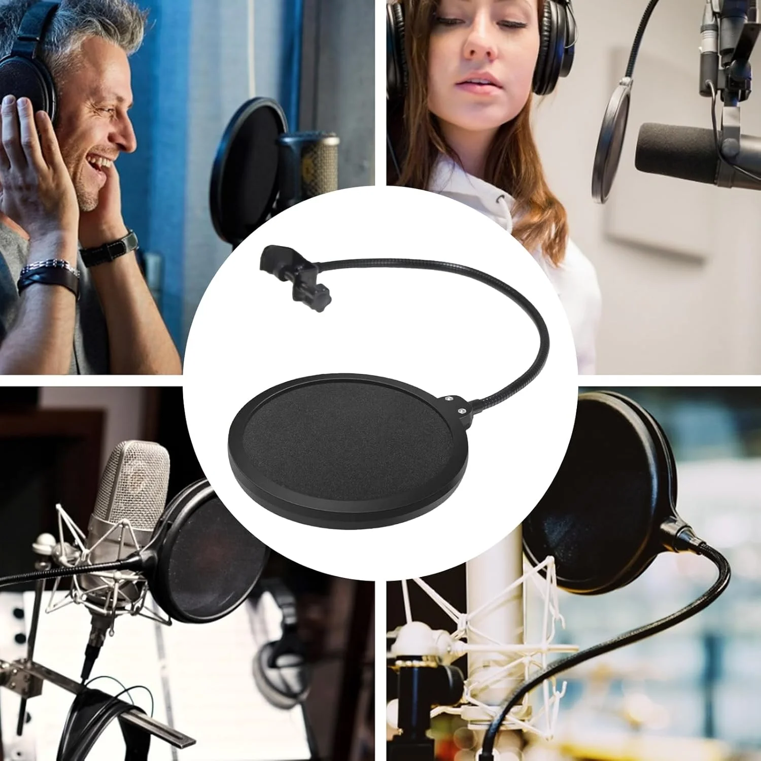 فیلتر پاپ میکروفون، محافظ باد استودیویی - محافظ باد دو لایه تجهیزات صوتی استودیو با گردن غازی انعطاف پذیر برای مجریان