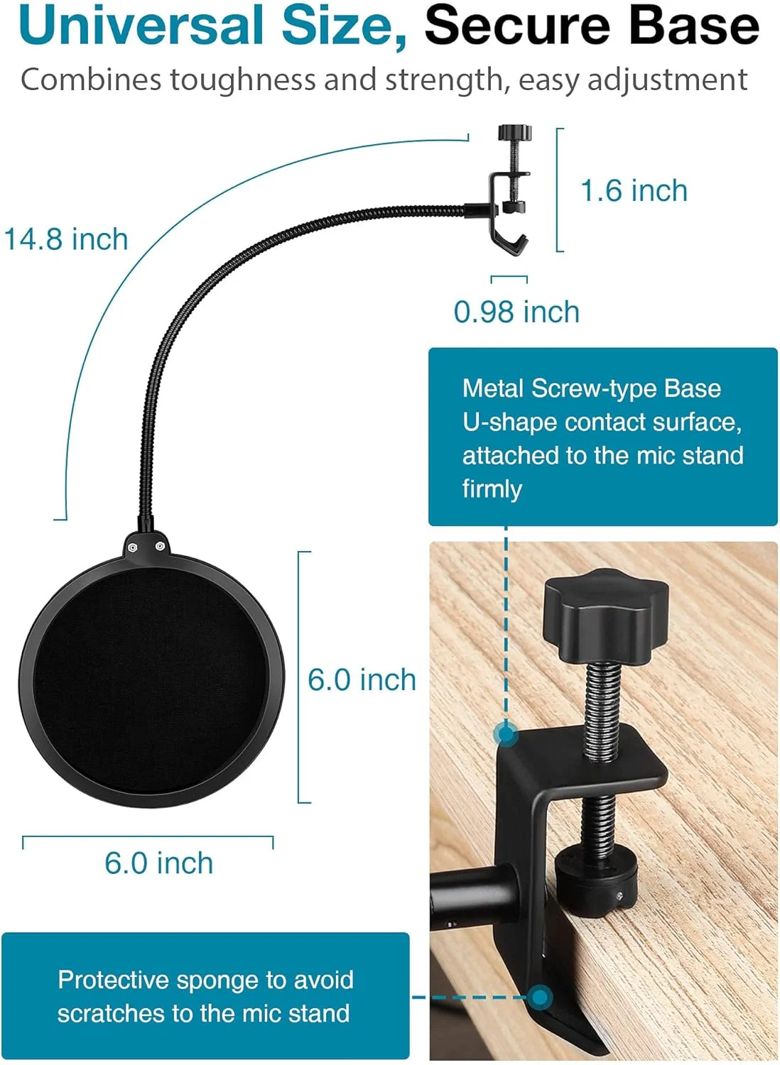 فیلتر پاپ میکروفون InnoGear، محافظ لایه ای تقویت شده با بازوی تثبیت کننده گیره گردن غازی انعطاف پذیر