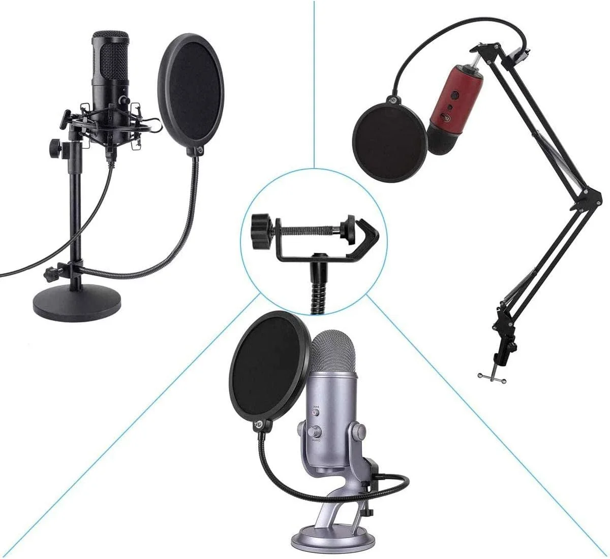 فیلتر پاپ میکروفون، محافظ سپر صوتی دو لایه چرخان مشکی