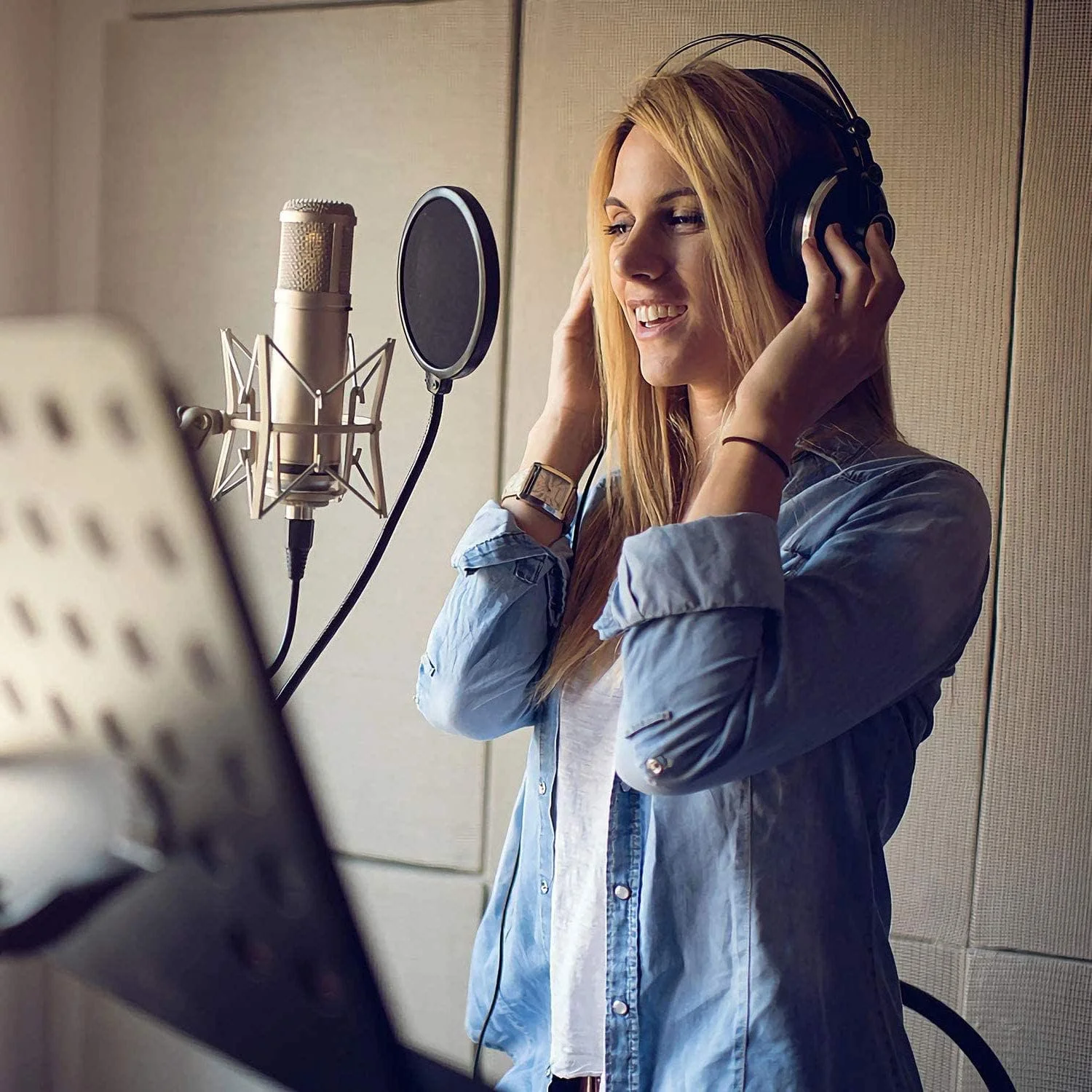 فیلتر پاپ میکروفون، محافظ سپر صوتی دو لایه چرخان مشکی