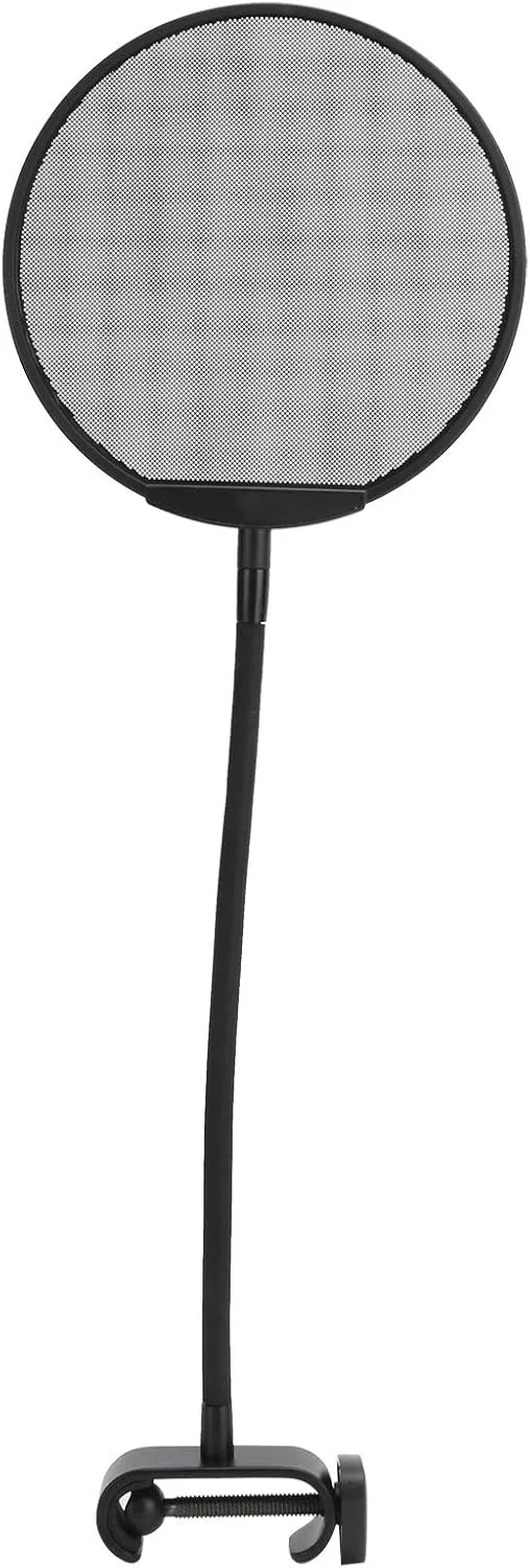 فیلتر پاپ میکروفون Dilwe، محافظ باد میکروفون، فیلتر پاپ میکروفون قابل تنظیم 5، توری میکروفون فولادی گیره گردن غازی (تمام مشکی)