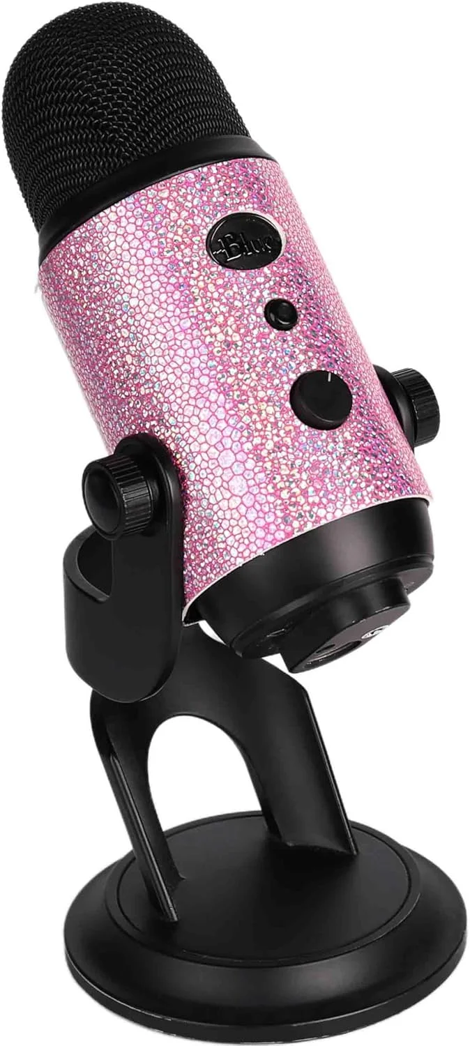 فیلتر پاپ آبی یتی درخشان - طراحی بند چسبی زیبا، روکش الماس براق سازگار با میکروفون های آبی یتی (نقره ای) (صورتی درخشان)