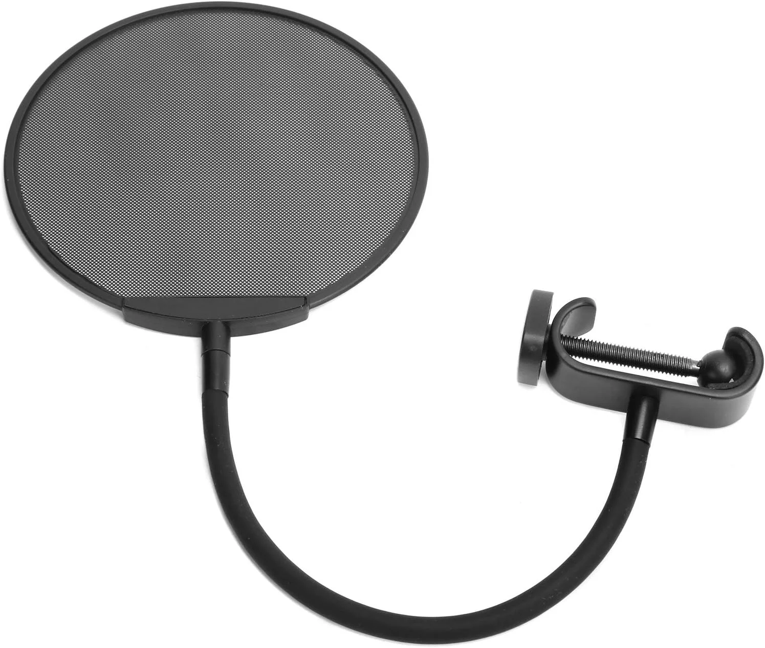 فیلتر پاپ میکروفون Dilwe، محافظ باد میکروفون، فیلتر پاپ میکروفون قابل تنظیم 5، توری میکروفون فولادی گیره گردن غازی (تمام مشکی)