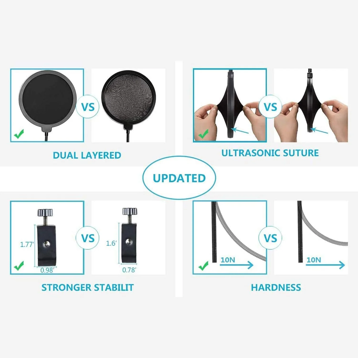 فیلتر پاپ میکروفون با بازوی چرخشی و محافظ دولایه صدا، جایگزین شیشه جلوی میکروفون