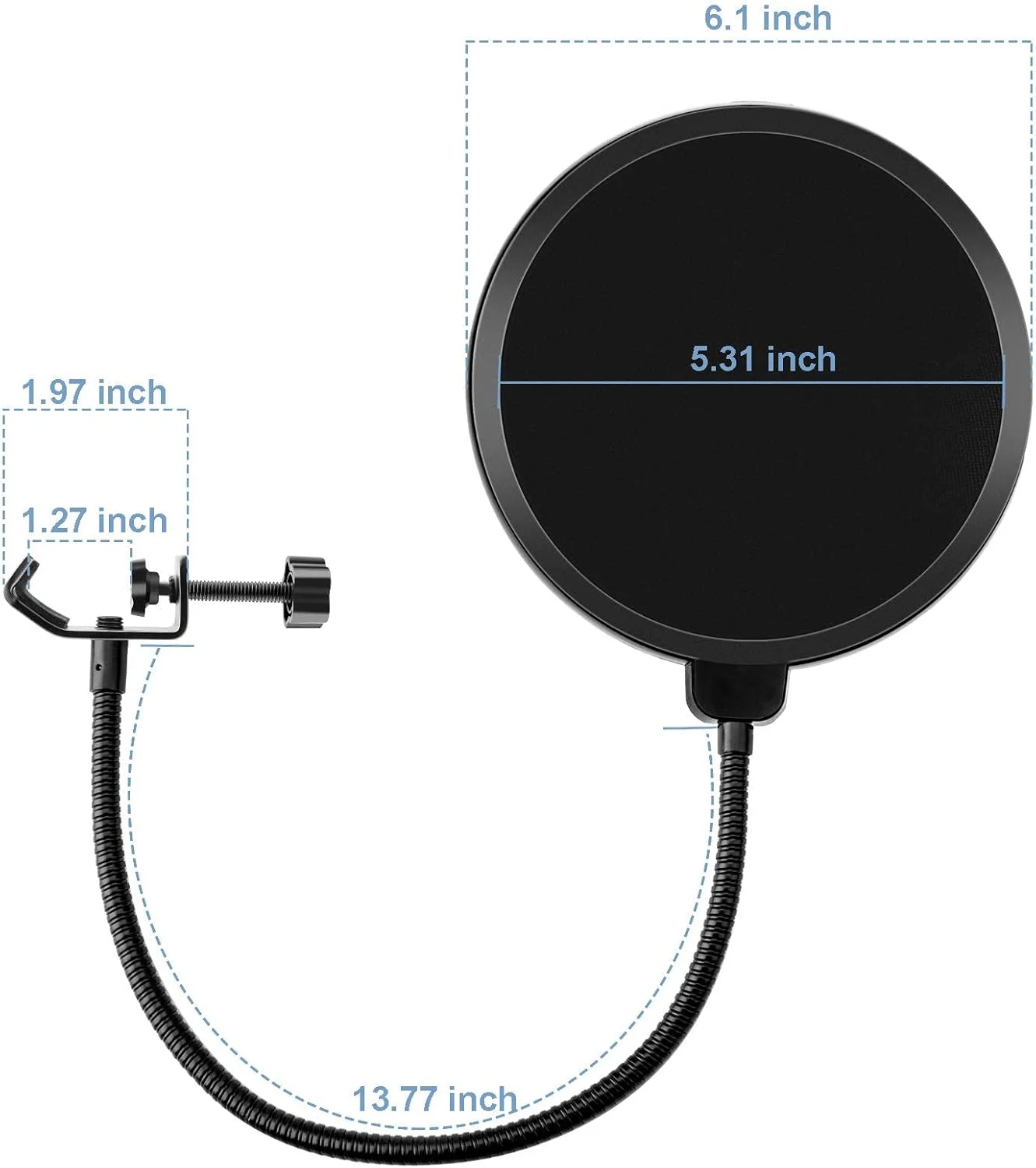 فیلتر پاپ میکروفون برای بلو یتی و سایر میکروفون ها، فیلتر بادگیر دو لایه 6 اینچی با بازوی تثبیت کننده گیره گردن غازی 360 درجه انعطاف پذیر برای ضبط صدا و پخش زنده