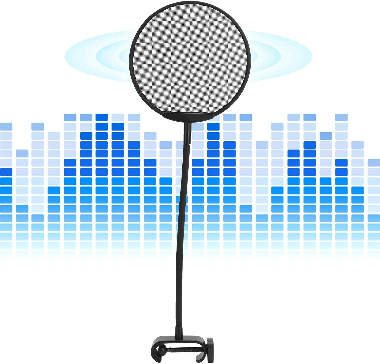 فیلتر پاپ میکروفون Dilwe، محافظ باد میکروفون، فیلتر پاپ میکروفون قابل تنظیم 5، توری میکروفون فولادی گیره گردن غازی (تمام مشکی)