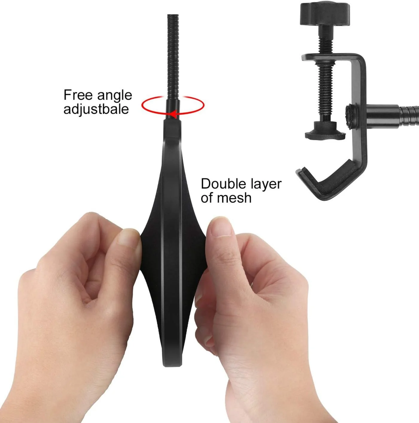 فیلتر پاپ میکروفون برای بلو یتی و هر میکروفون دیگر، صفحه پاپ دولایه ضد باد با گردن غازی انعطاف پذیر 360 درجه و بازوی تثبیت کننده گیره از Earamble