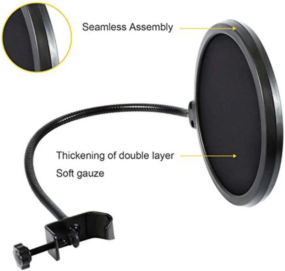 فیلتر پاپ میکروفون برای بلو یتی و هر میکروفون دیگر، صفحه پاپ دولایه ضد باد با گردن غازی انعطاف پذیر 360 درجه و بازوی تثبیت کننده گیره از Earamble