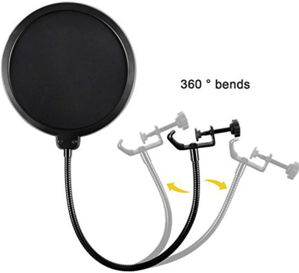 فیلتر پاپ میکروفون برای بلو یتی و هر میکروفون دیگر، صفحه پاپ دولایه ضد باد با گردن غازی انعطاف پذیر 360 درجه و بازوی تثبیت کننده گیره از Earamble