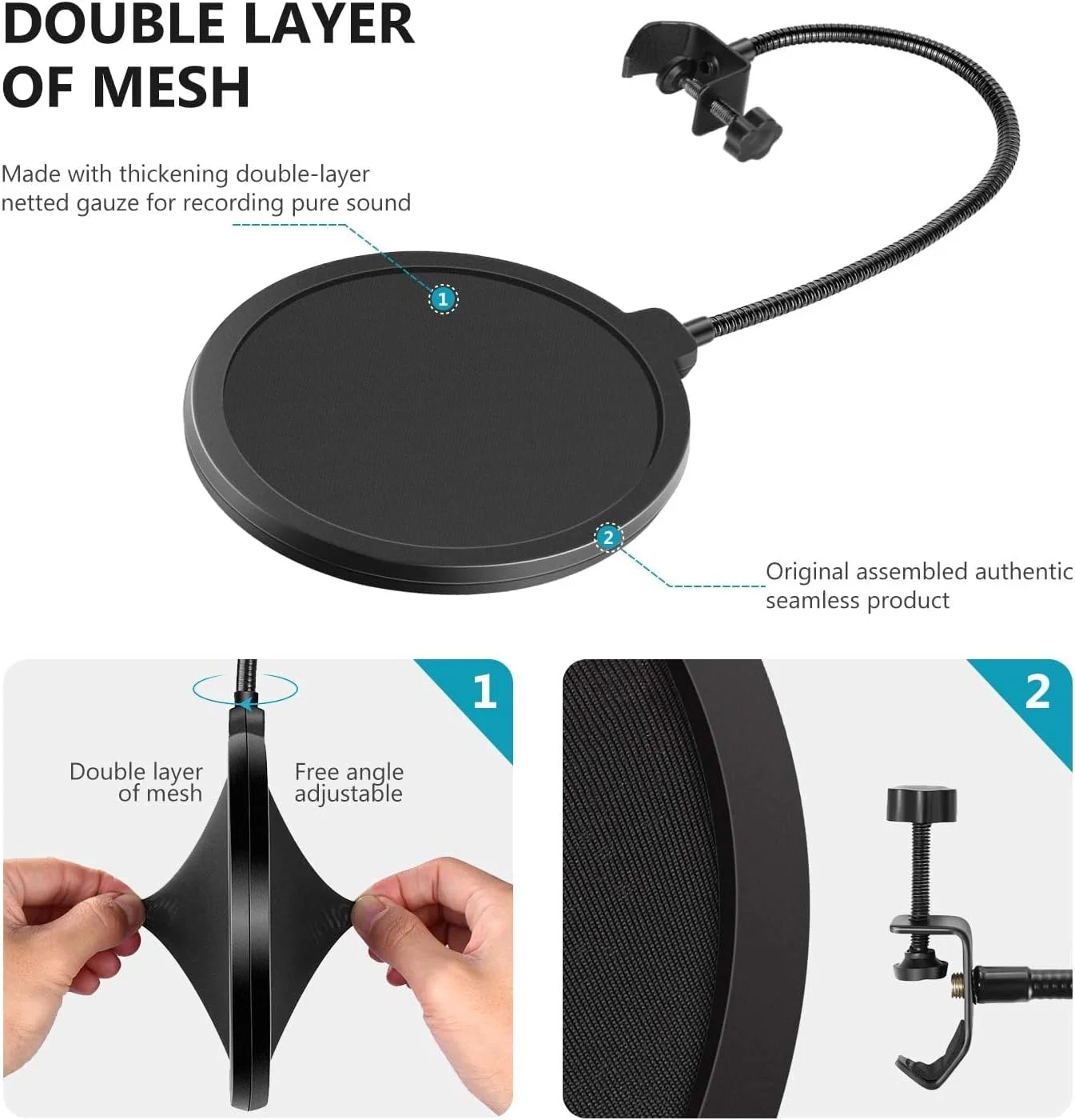 محافظ پاپ فیلتر دو لایه مشبک DEVICE OF URBAN INFOTECH برای میکروفون کاندنسر به همراه کابل XLR برای ضبط استودیویی