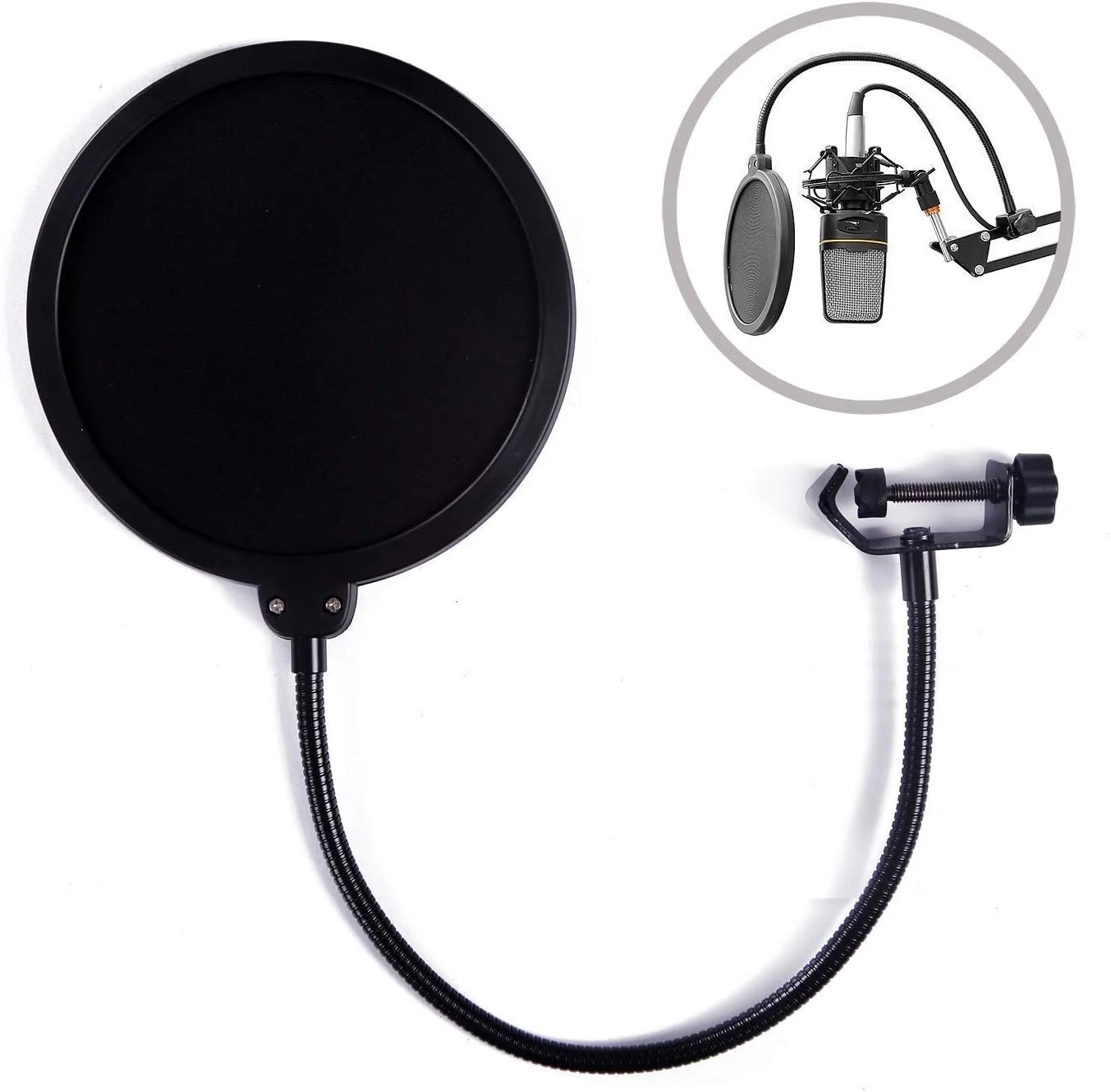 دستگاه فیلتر پاپ استودیویی دو لایه حرفه ای URBAN INFOTECH با گردن غازی و گیره قابل تنظیم برای میکروفون کندانسور، نگهدارنده گردن غازی انعطاف پذیر 360 درجه (6 اینچ)