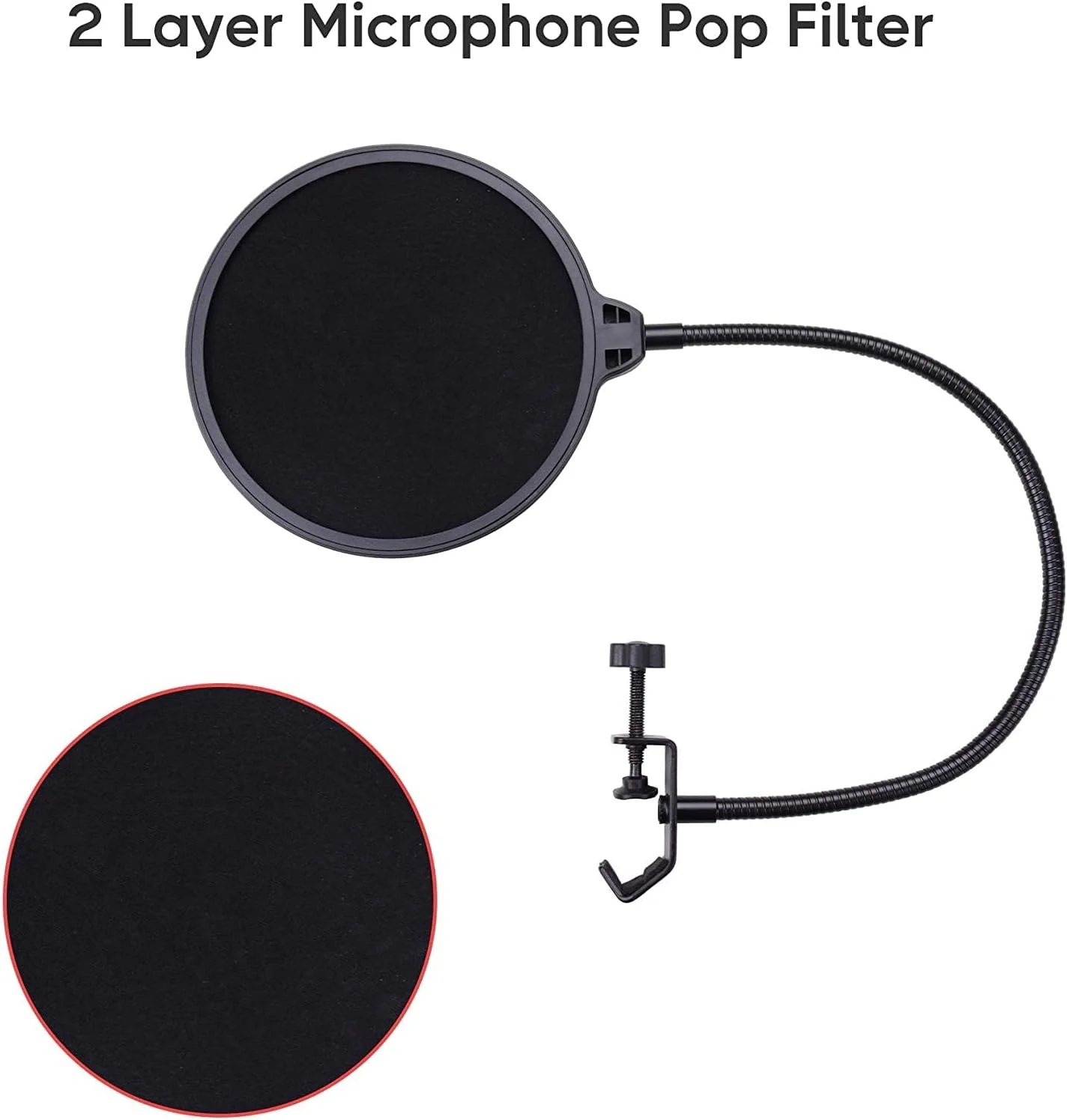فیلتر پاپ میکروفون DEVICE OF URBAN INFOTECH برای میکروفون خازنی، ماسک محافظ باد دولایه انعطاف پذیر 360 درجه با نصب سریع روی گیره
