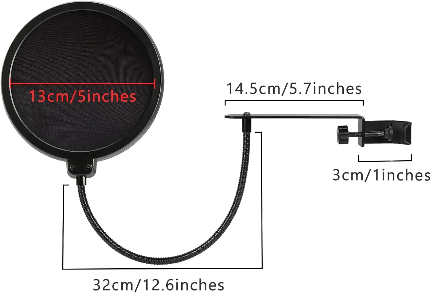 فیلتر پاپ میکروفون Geekria for Creators، محافظ فیلتر میکروفون 5 اینچی، ماسک ضد پاپ گردن غازی انعطاف پذیر با گیره C گسترده، صفحه پاپ باد سازگار با Audio-Technica AT2020 (سایز L)