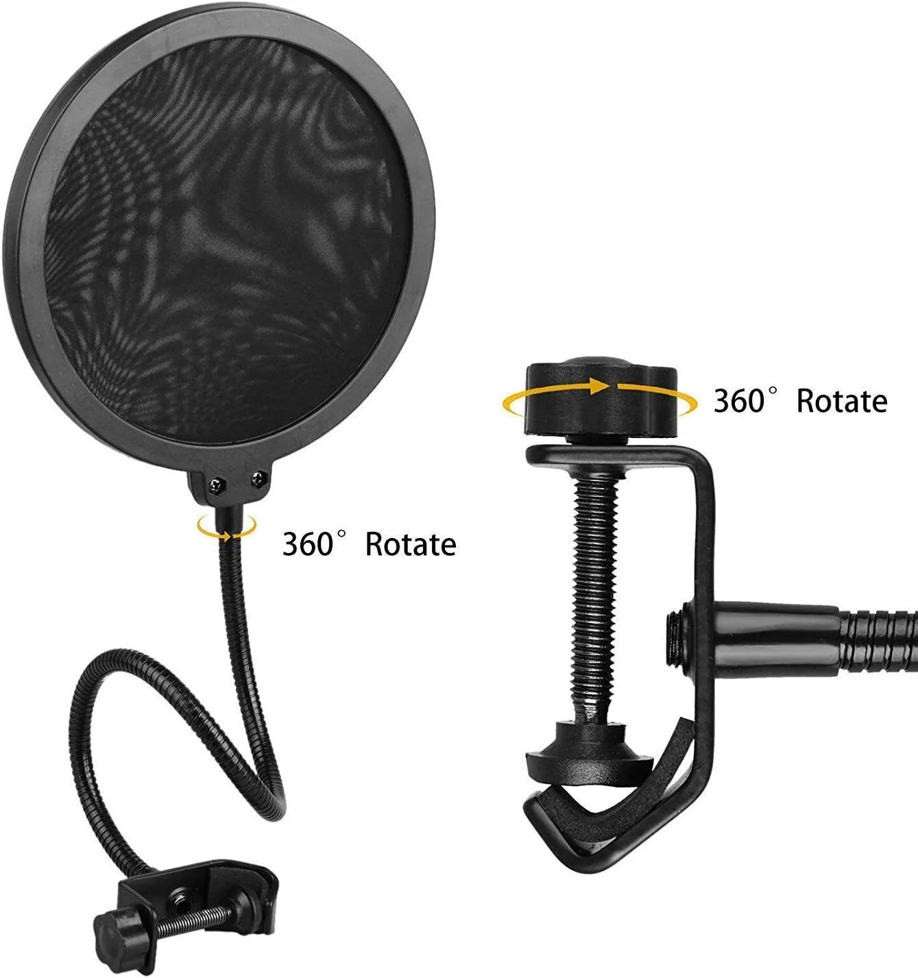 فیلتر پاپ استودیویی دو لایه حرفه ای برای میکروفون کندانسور با گردن غازی قابل تنظیم و گیره، چرخش 360 درجه، نگهدارنده گردن غازی انعطاف پذیر (6 اینچ)