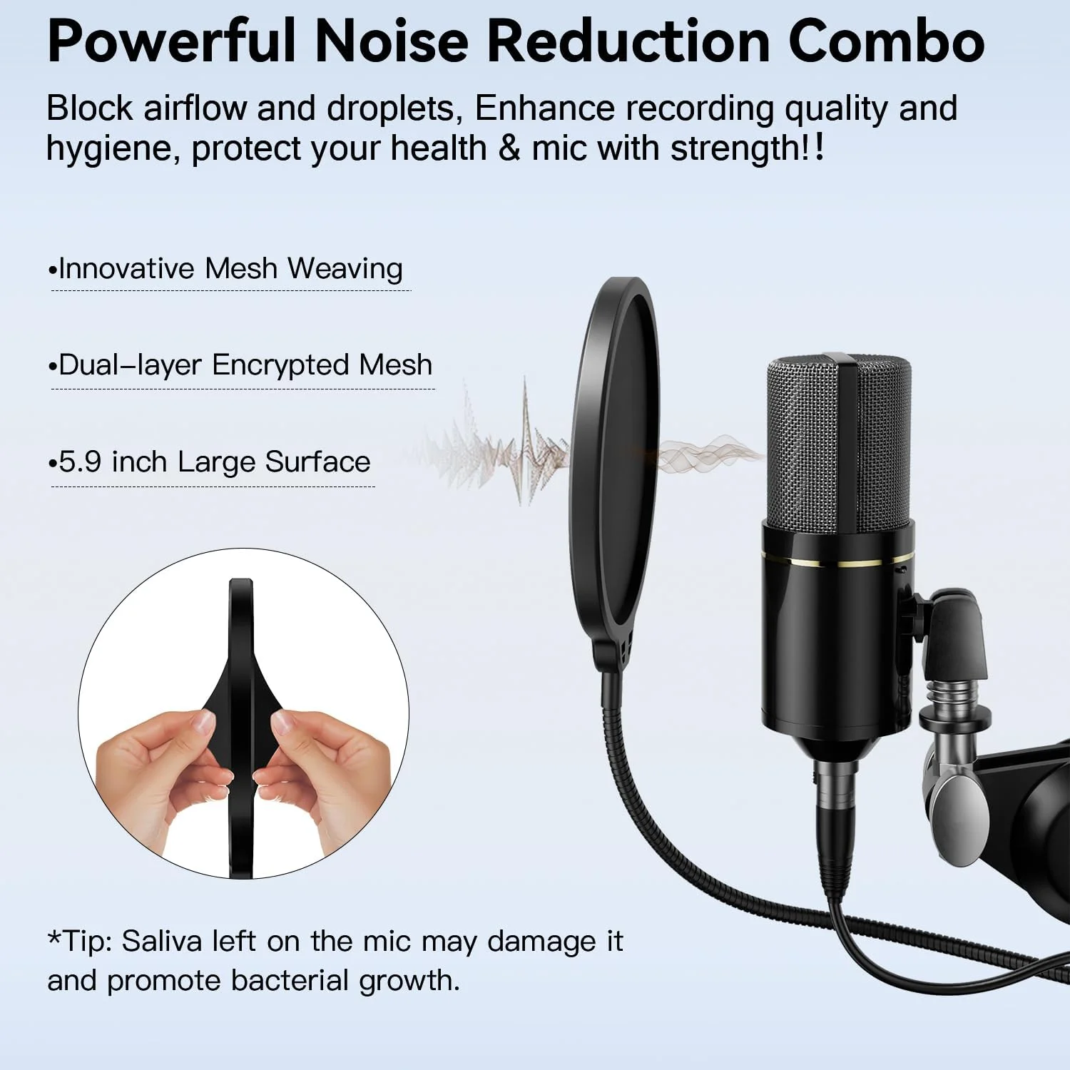 فیلتر پاپ میکروفون ممتاز - محافظ صدای حرفه ای با پایه گردن غازی انعطاف پذیر برای ضبط صدای بهبود یافته، سازگار با میکروفون های مختلف