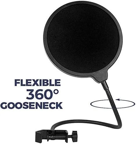 فیلتر پاپ میکروفون بلوبری برای تمامی میکروفون‌های حرفه‌ای، دارای صفحه پاپ دولایه با گردنی انعطاف‌پذیر 360 درجه و بازوی تثبیت‌کننده گیره