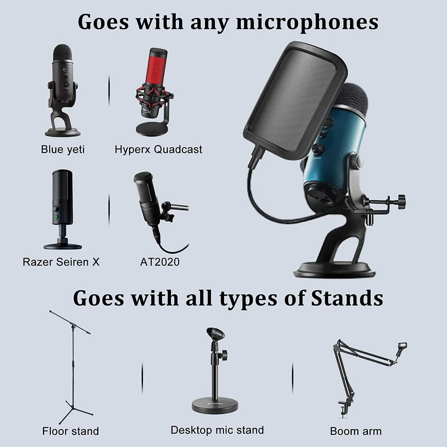 پایه میکروفون حرفه ای به همراه گیره و فیلتر پاپ برای ضبط صدا در استودیو و جلسات (مشکی درجه یک، فیلتر پاپ مربعی) پایه میکروفون حرفه ای به همراه گیره و فیلتر پاپ برای ضبط صدا در استودیو و جلسات (مشکی درجه یک، فیلتر پاپ مربعی)