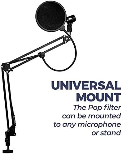 فیلتر پاپ میکروفون بلوبری برای تمامی میکروفون‌های حرفه‌ای، دارای صفحه پاپ دولایه با گردنی انعطاف‌پذیر 360 درجه و بازوی تثبیت‌کننده گیره