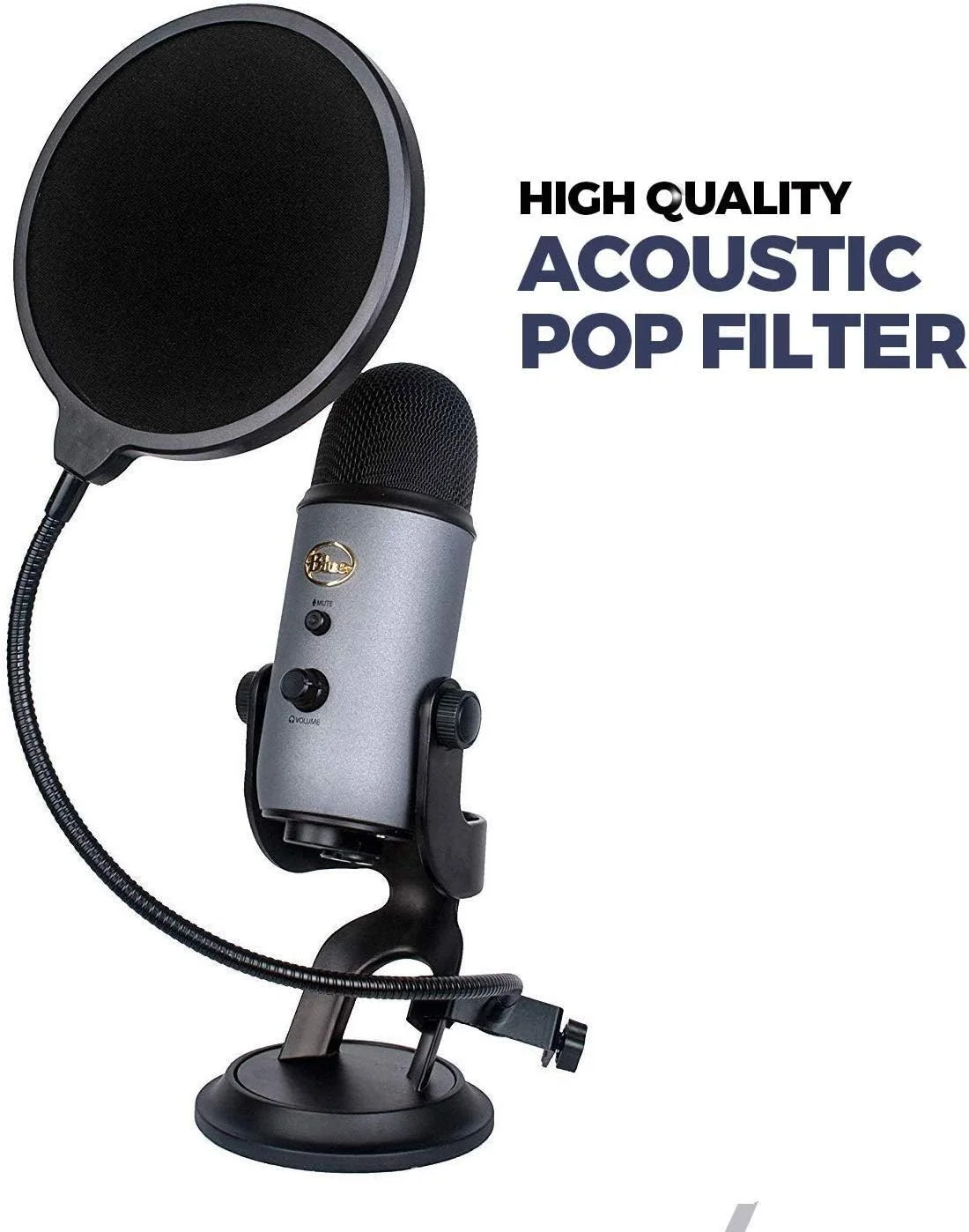 فیلتر پاپ میکروفون بلوبری برای تمامی میکروفون‌های حرفه‌ای، دارای صفحه پاپ دولایه با گردنی انعطاف‌پذیر 360 درجه و بازوی تثبیت‌کننده گیره