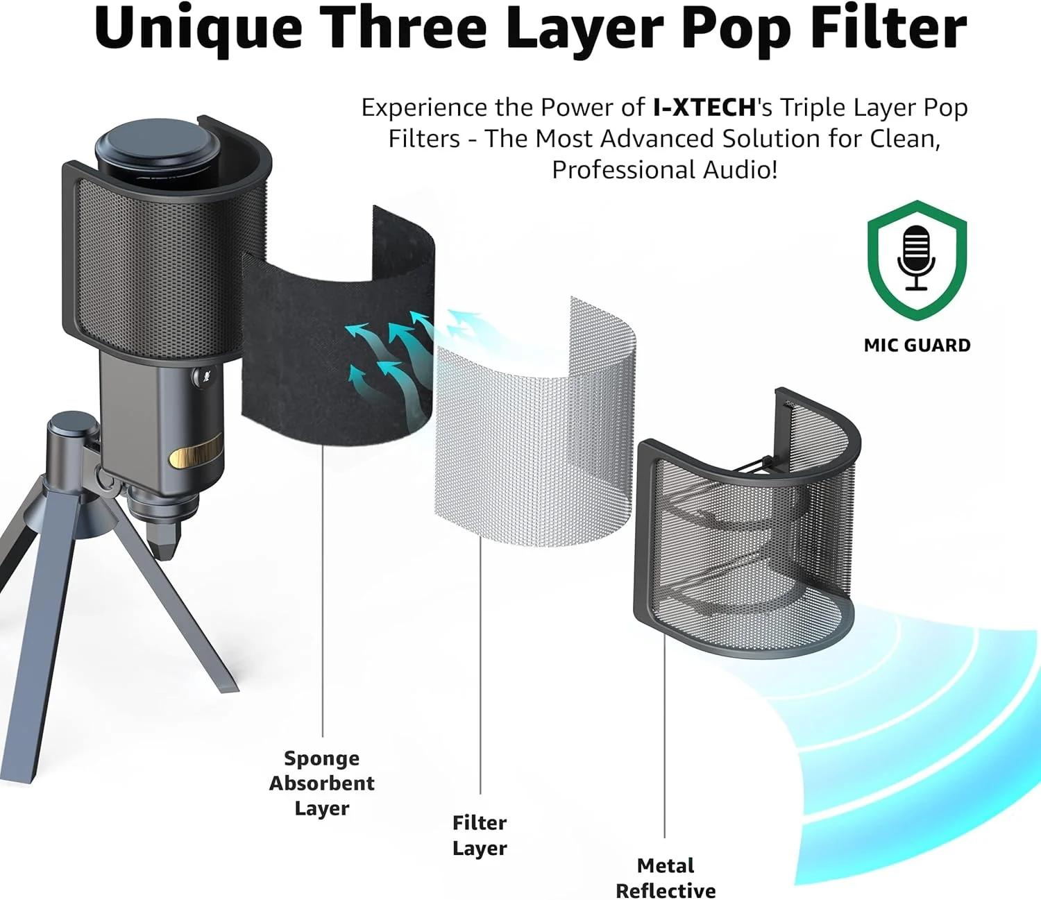 پاپ فیلتر میکروفون، محافظ پاپ میکروفون با توری فلزی، روکش محافظ باد میکروفون دستی، لوازم جانبی میکروفون محافظ نویز برای ضبط پادکست، وبلاگ نویسی و استریم