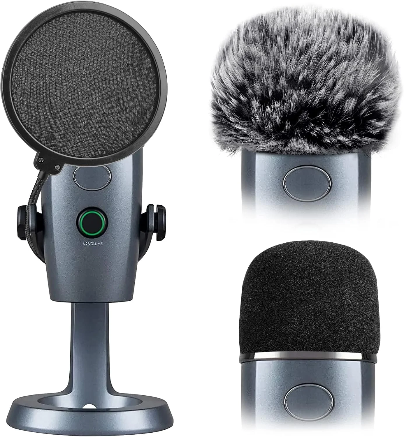 ChromLives فیلتر پاپ Yeti Nano، روکش میکروفون سازگار با Blue Yeti Nano، روکش فوم بادگیر میکروفون 3 در 1 + روکش بادگیر خزدار میکروفون + فیلتر پاپ کاهش نویز دو لایه برای Yeti Nano، بسته ترکیبی 3 عددی