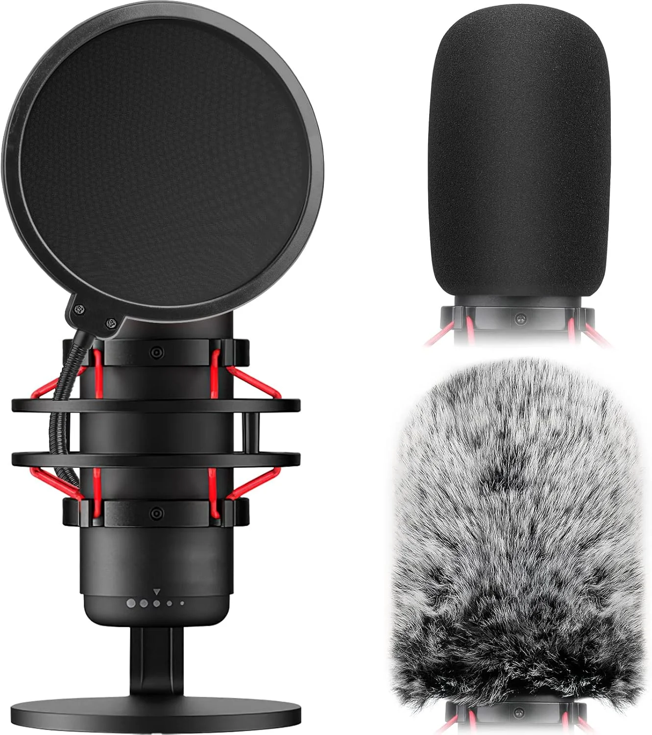 فیلتر پاپ ChromLives برای Hyperx Quadcast، فیلتر پاپ میکروفون Quadcast S مدل 3 در 1 + بادگیر خزدار + روکش میکروفون فومی برای میکروفون Hyperx، مجموعه فیلتر پاپ QuadCast کاهش نویز حرفه ای، بسته ترکیبی 3 عددی