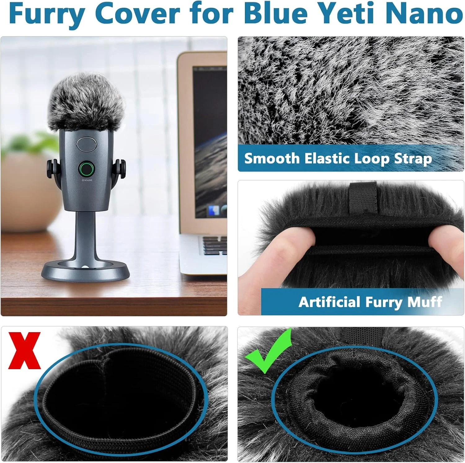 ChromLives فیلتر پاپ Yeti Nano، روکش میکروفون سازگار با Blue Yeti Nano، روکش فوم بادگیر میکروفون 3 در 1 + روکش بادگیر خزدار میکروفون + فیلتر پاپ کاهش نویز دو لایه برای Yeti Nano، بسته ترکیبی 3 عددی