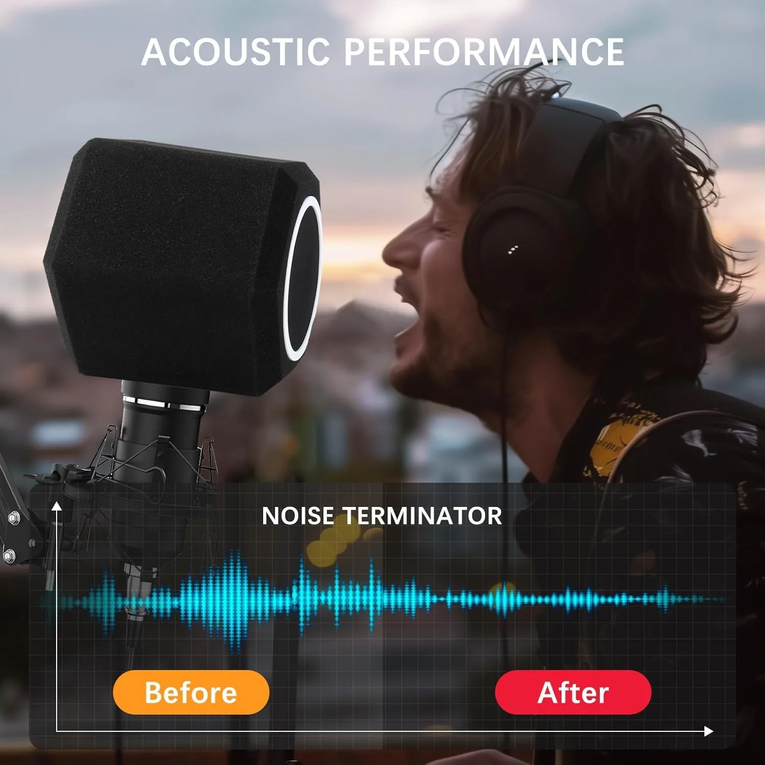محافظ ایزولاسیون میکروفون Azonee با فیلتر پاپ، پوشش ضد صدای میکروفون، فیلتر صدا، محافظ فیلتر پاپ میکروفون استودیویی ضبط صدا، کاهش دهنده صداهای ناگهانی، نویز، پژواک، 1 ست
