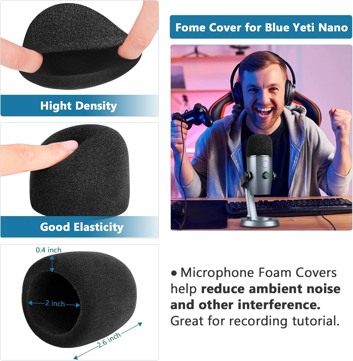 ChromLives فیلتر پاپ Yeti Nano، روکش میکروفون سازگار با Blue Yeti Nano، روکش فوم بادگیر میکروفون 3 در 1 + روکش بادگیر خزدار میکروفون + فیلتر پاپ کاهش نویز دو لایه برای Yeti Nano، بسته ترکیبی 3 عددی